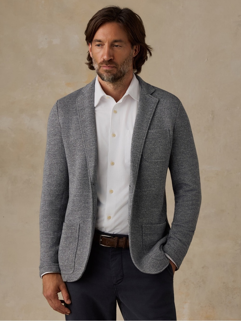 Faherty Inlet Knit Blazer Medium Grey Melange Casual Blazer Medium